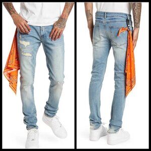 BLUECARATS The McQueen 5-Pocket Slim Fit Jeans ~ Light Distressed 32 NWT